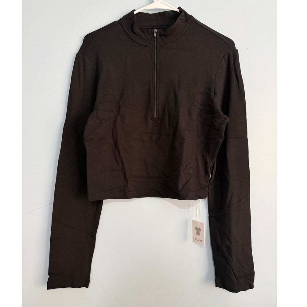 Clozoz Women's XXL Black Quarter Zip Mock Neck Long Sleeve Crop Activewear 1667
